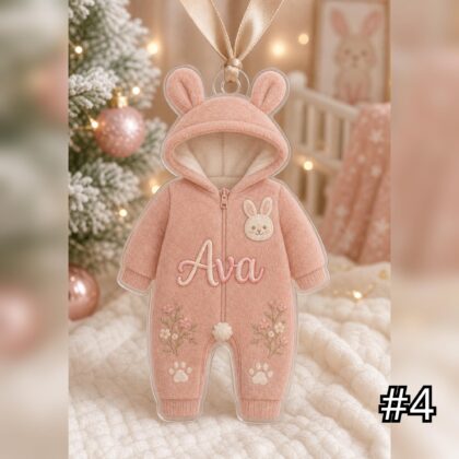 Personalized Baby Bear Snowsuit Acrylic Ornament – Custom Name First Christmas Keepsake - Image 4