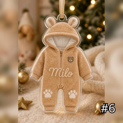 Personalized Baby Bear Snowsuit Acrylic Ornament – Custom Name First Christmas Keepsake - Image 6
