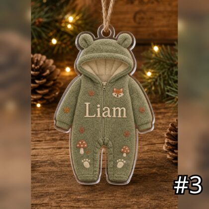 Personalized Baby Bear Snowsuit Acrylic Ornament – Custom Name First Christmas Keepsake - Image 3