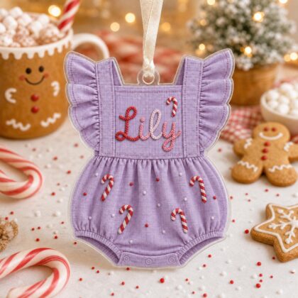 Personalized Baby Romper Acrylic Ornament – Custom Name First Christmas Keepsake