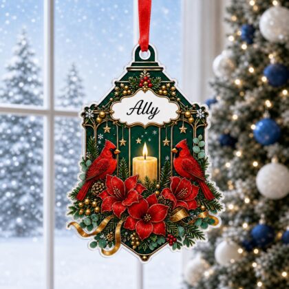 Custom Name Cardinal Candle Personalized Ornament – Christmas Tree Hanging Decor