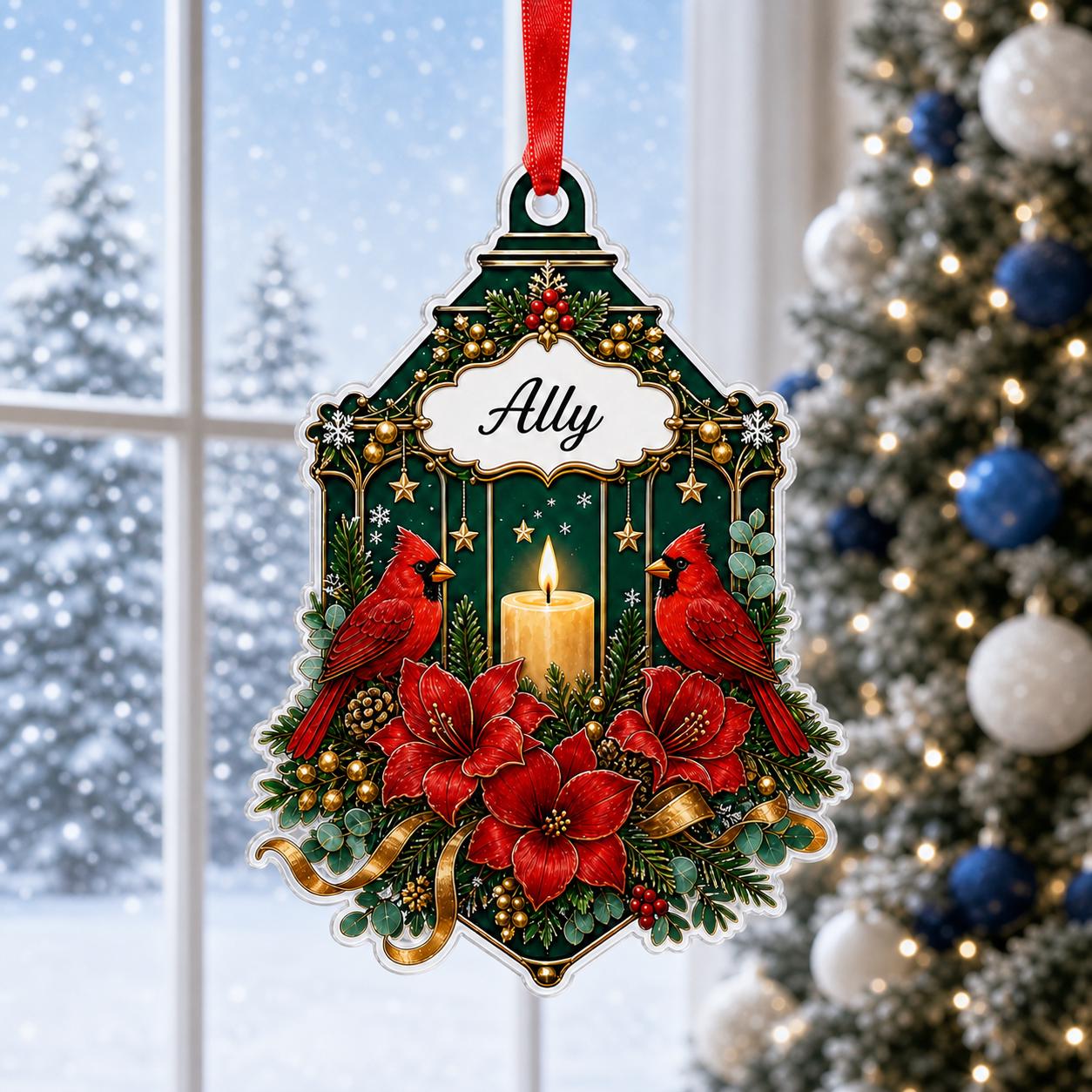 Custom Name Cardinal Candle Personalized Ornament – Christmas Tree Hanging Decor