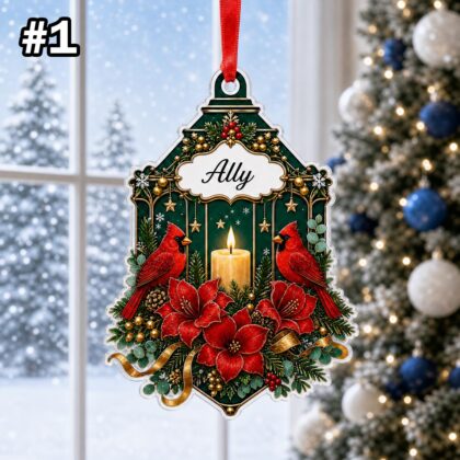 Custom Name Cardinal Candle Personalized Ornament – Christmas Tree Hanging Decor - Image 3
