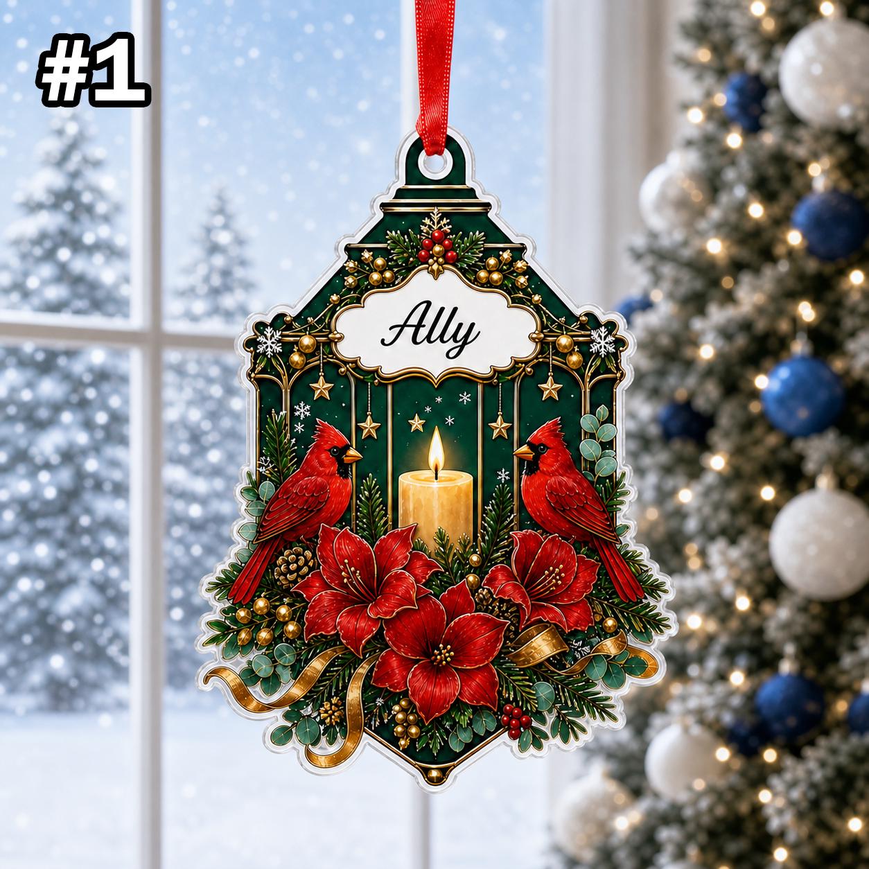 Custom Name Cardinal Candle Personalized Ornament – Christmas Tree Hanging Decor - Image 3