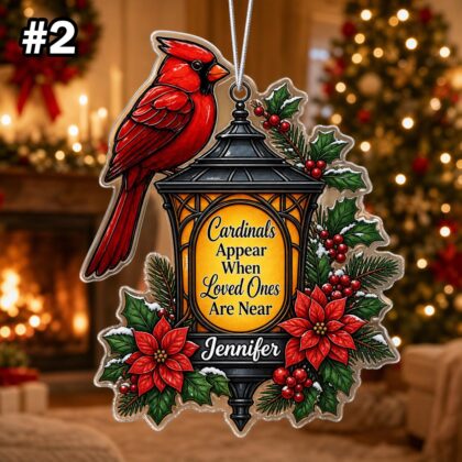 Custom Name Red Cardinal Lantern Christmas Personalized Ornament - Image 4