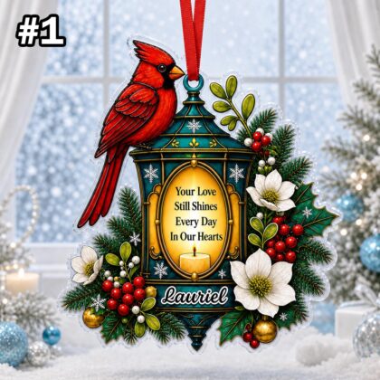 Custom Name Red Cardinal Lantern Christmas Personalized Ornament - Image 3