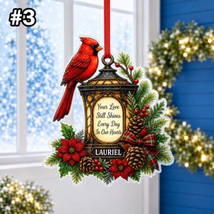 Custom Name Red Cardinal Lantern Christmas Personalized Ornament - Image 5