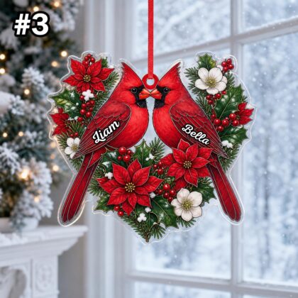 Custom Name Couple Cardinal Heart Personalized Ornament - Image 5