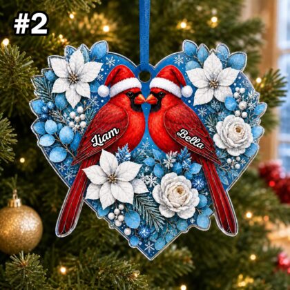 Custom Name Couple Cardinal Heart Personalized Ornament - Image 4