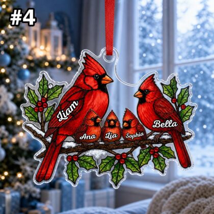 Custom Name Cardinal Family Christmas Personalized Ornament - Image 6