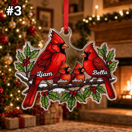 Custom Name Cardinal Family Christmas Personalized Ornament - Image 5