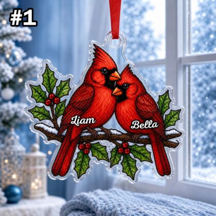 Custom Name Cardinal Family Christmas Personalized Ornament - Image 3