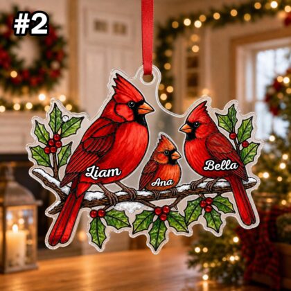 Custom Name Cardinal Family Christmas Personalized Ornament - Image 4