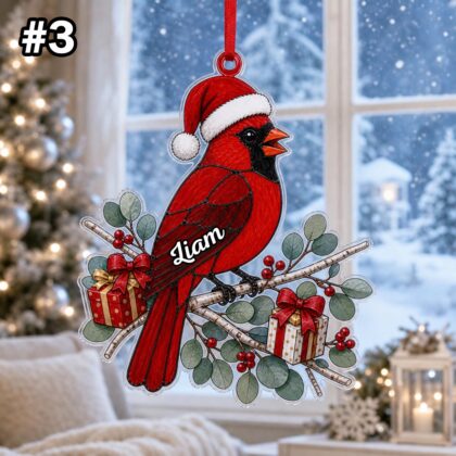 Custom Name Santa Cardinal Pinecone Ornament – Christmas Tree Car Hanging Decor - Image 5