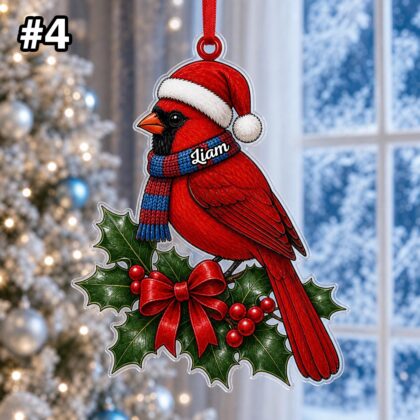 Custom Name Santa Cardinal Pinecone Ornament – Christmas Tree Car Hanging Decor - Image 6