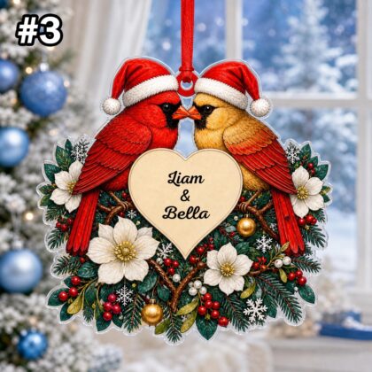 Custom Name Couple Cardinal Heart Ornament – Christmas Tree Car Hanging Decor - Image 5