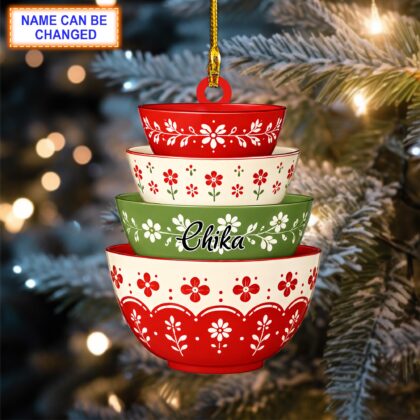 Personalized Vintage Pyrex Bowls Ornament – Custom Retro Kitchen Christmas Ornament