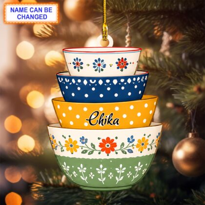 Alternative view of Personalized Vintage Pyrex Bowls Ornament – Custom Retro Kitchen Christmas Ornament