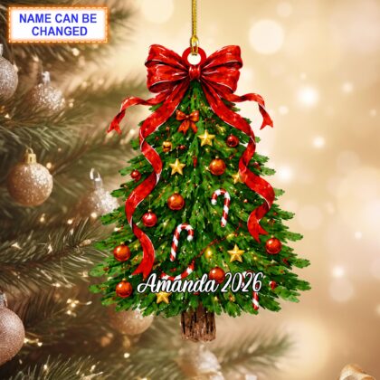 Personalized Christmas Tree Ornament with Bow – Custom Christmas Tree Decor