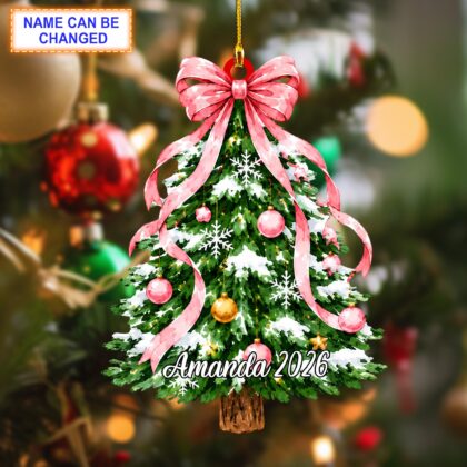 Personalized Christmas Tree Ornament with Bow – Custom Christmas Tree Decor - Image 3