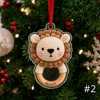 Personalized Safari Baby Animal Rattle Ornament – Baby First Christmas Acrylic Ornament - Image 2