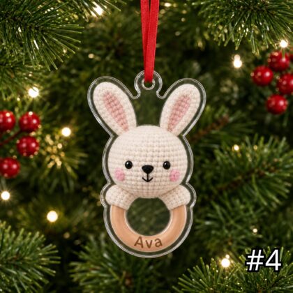Personalized Woodland Baby Animal Rattle Ornament – Baby First Christmas Acrylic Ornament - Image 4