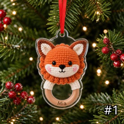Personalized Woodland Baby Animal Rattle Ornament – Baby First Christmas Acrylic Ornament