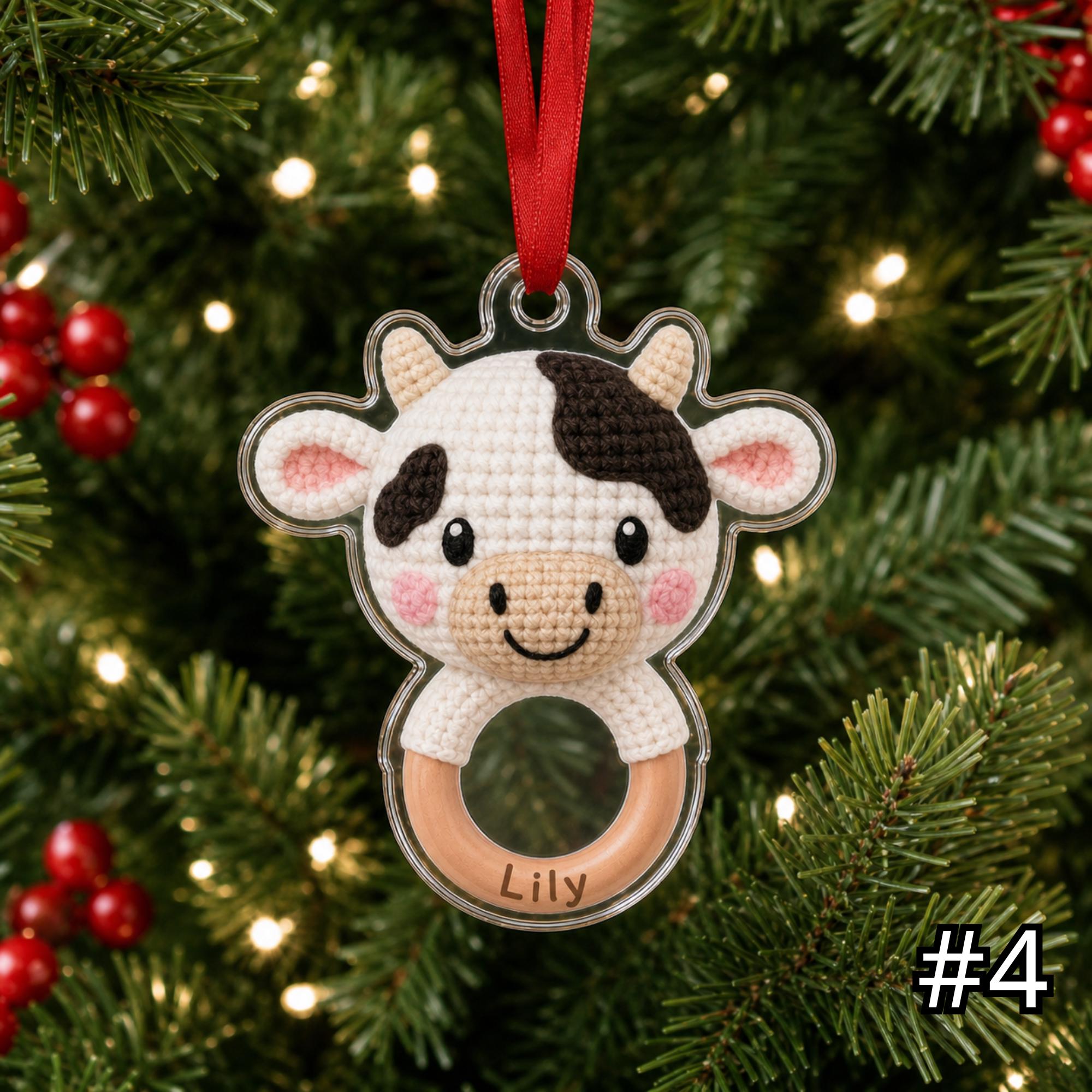 Personalized Farm Baby Animal Rattle Ornament – Baby First Christmas Acrylic Ornament - Image 4