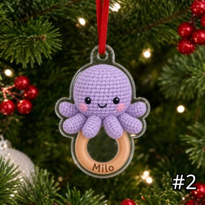Alternative view of Personalized Ocean Baby Animal Rattle Ornament – Baby First Christmas Acrylic Ornament