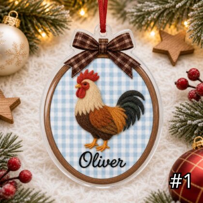 Personalized Farm Animal Acrylic Hoop Ornament – Custom Name Duck Goose Sheep Rooster Christmas Nursery Decor