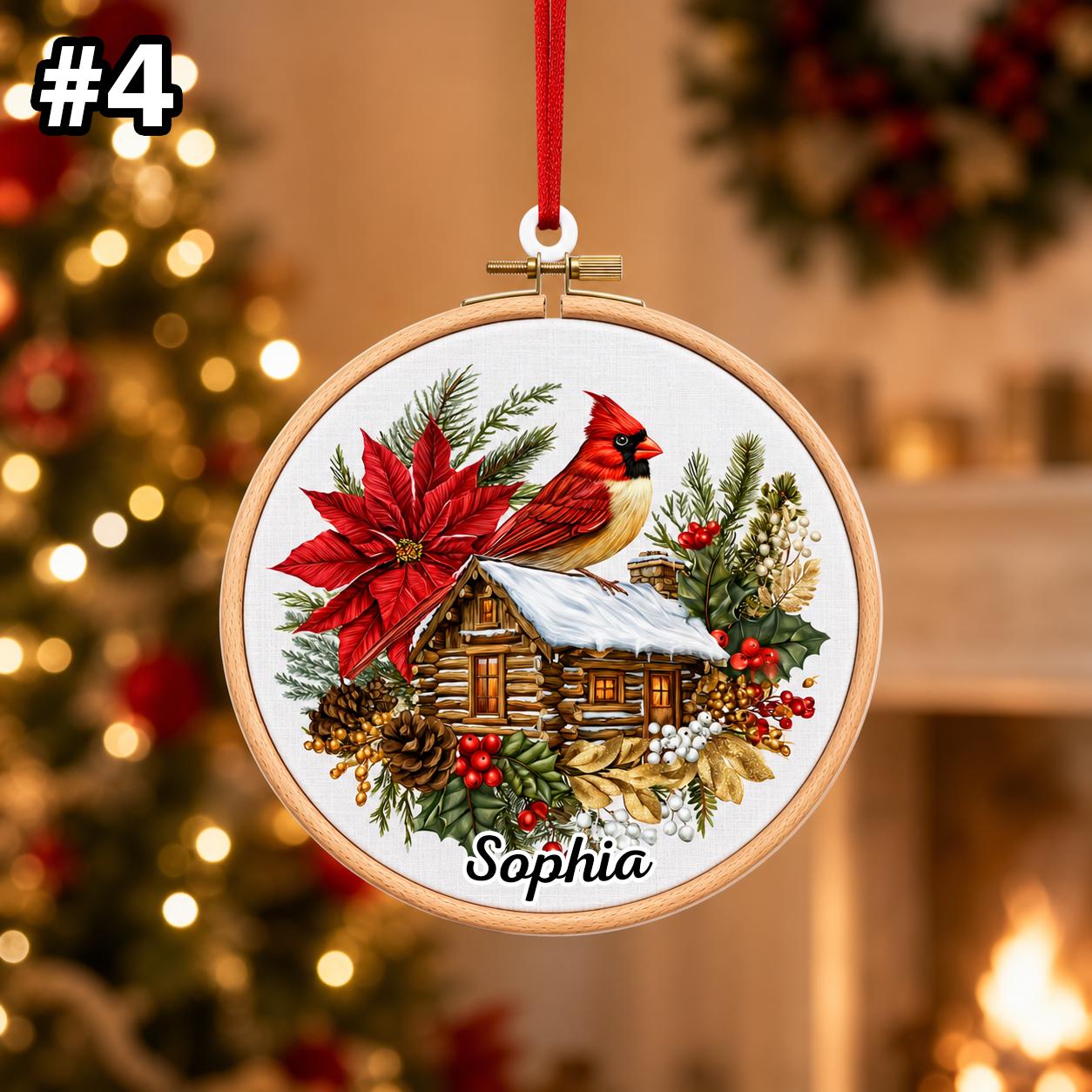 Custom Name Cardinal Hoop Ornament – Christmas Tree Car Hanging Decor - Image 6