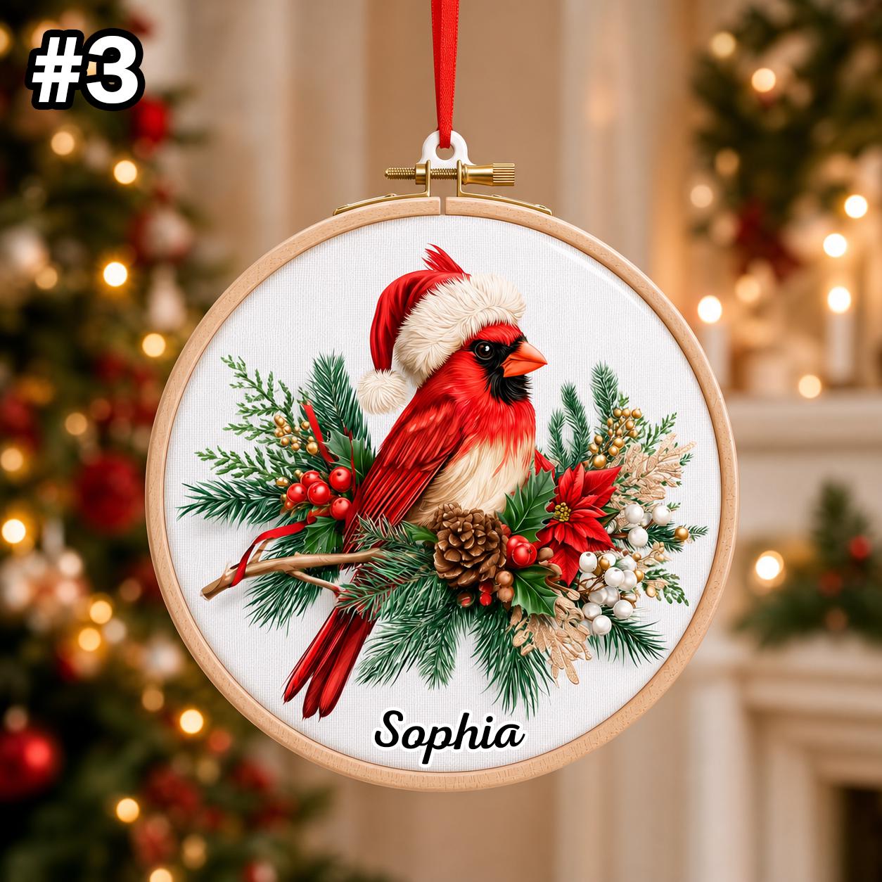 Custom Name Cardinal Hoop Ornament – Christmas Tree Car Hanging Decor - Image 5