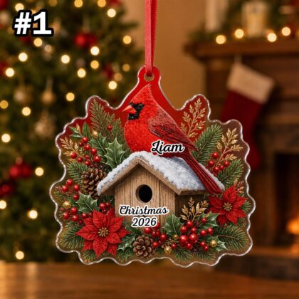Personalized Cardinal Family Birdhouse Ornament – Christmas Tree Car Hanging Decor - Image 3