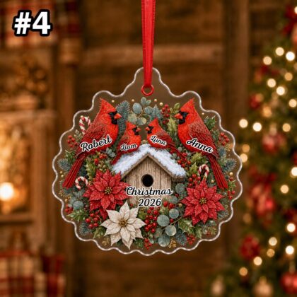 Personalized Cardinal Family Birdhouse Ornament – Christmas Tree Car Hanging Decor - Image 6