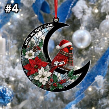 Personalized Cardinal Crescent Moon Ornament – Christmas Tree Car Hanging Decor - Image 6
