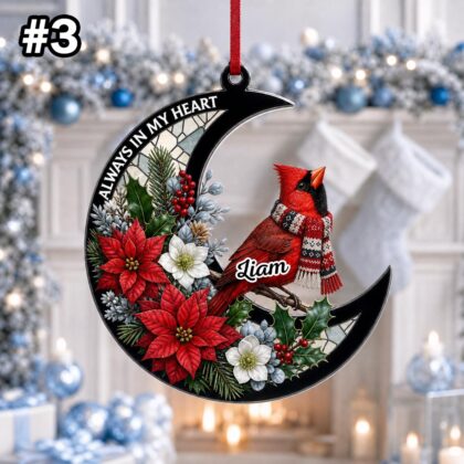 Personalized Cardinal Crescent Moon Ornament – Christmas Tree Car Hanging Decor - Image 5