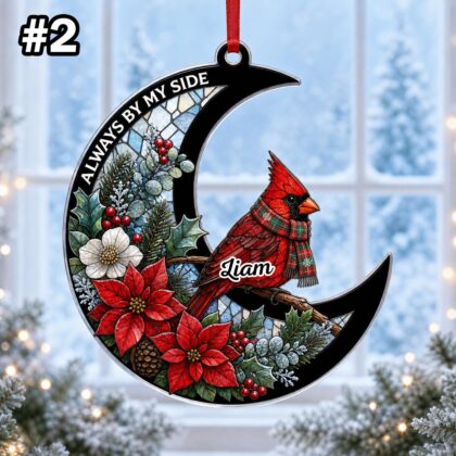 Personalized Cardinal Crescent Moon Ornament – Christmas Tree Car Hanging Decor - Image 4