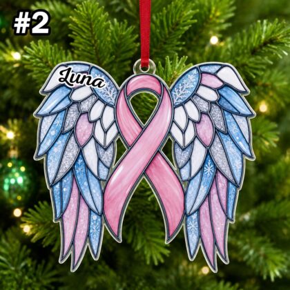 Custom Name Awareness Ribbon Angel Wings Ornament – Christmas Tree Car Hanging Decor - Image 4