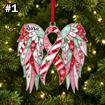Custom Name Awareness Ribbon Angel Wings Ornament – Christmas Tree Car Hanging Decor - Image 3