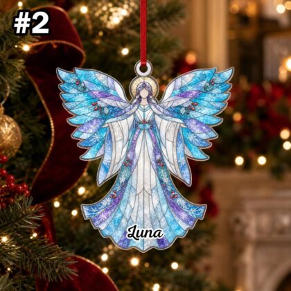 Custom Name Praying Angel Wings Ornament – Christmas Tree Car Hanging Decor - Image 4
