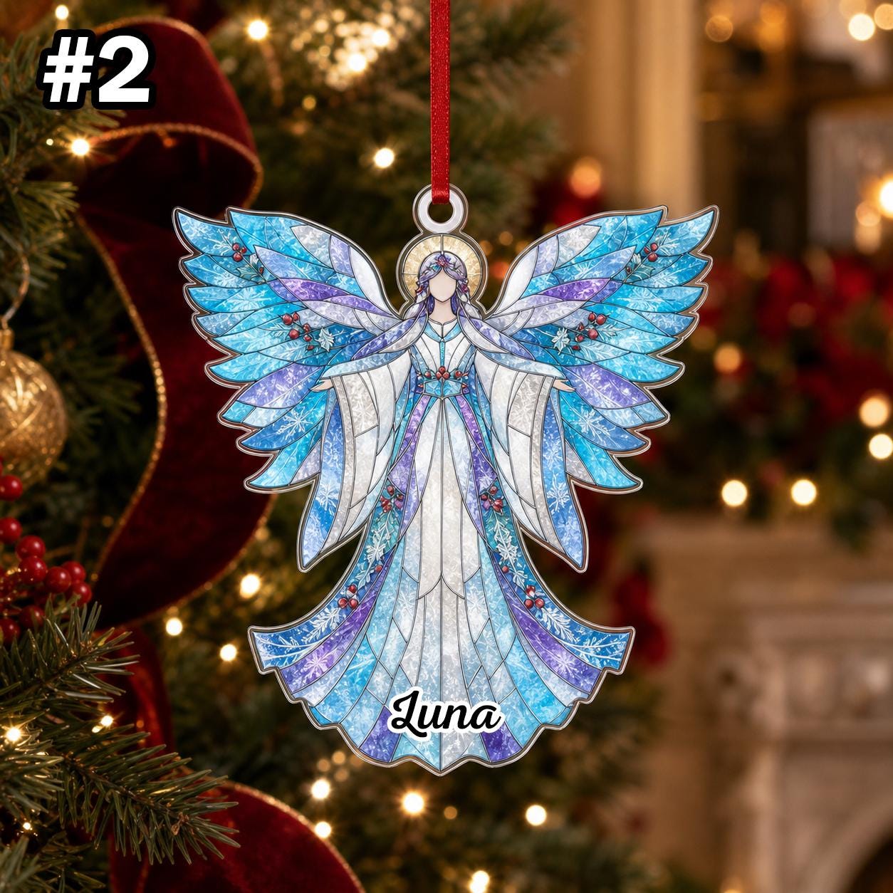 Custom Name Praying Angel Wings Ornament – Christmas Tree Car Hanging Decor - Image 4