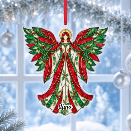 Custom Name Praying Angel Wings Ornament – Christmas Tree Car Hanging Decor