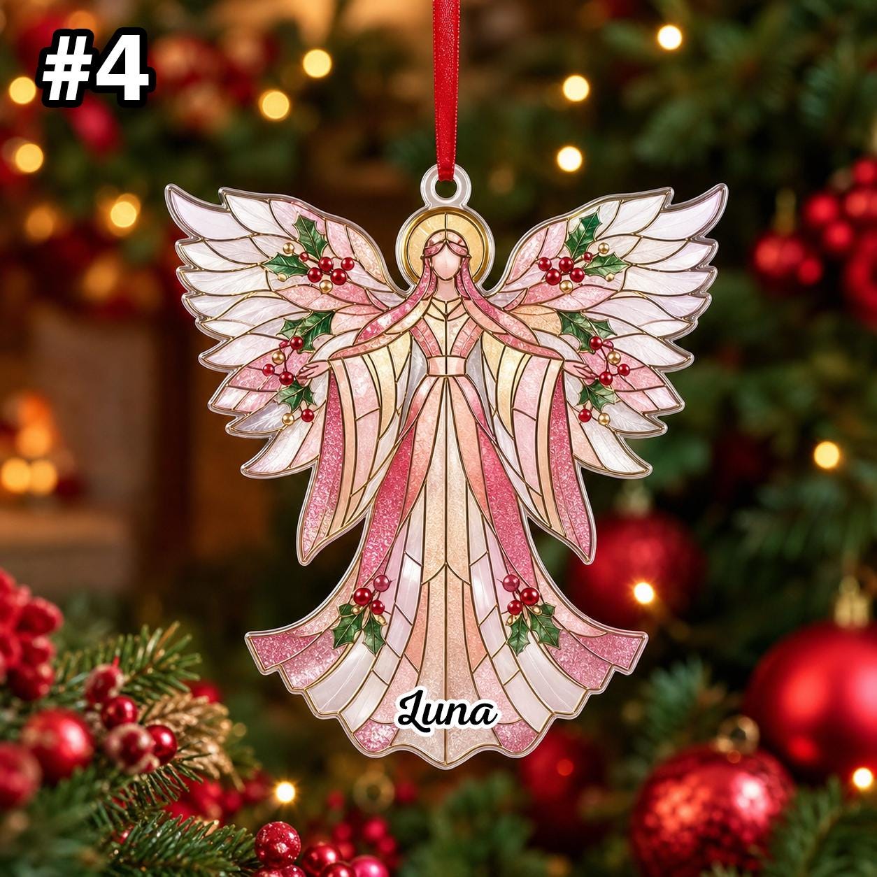Custom Name Praying Angel Wings Ornament – Christmas Tree Car Hanging Decor - Image 6