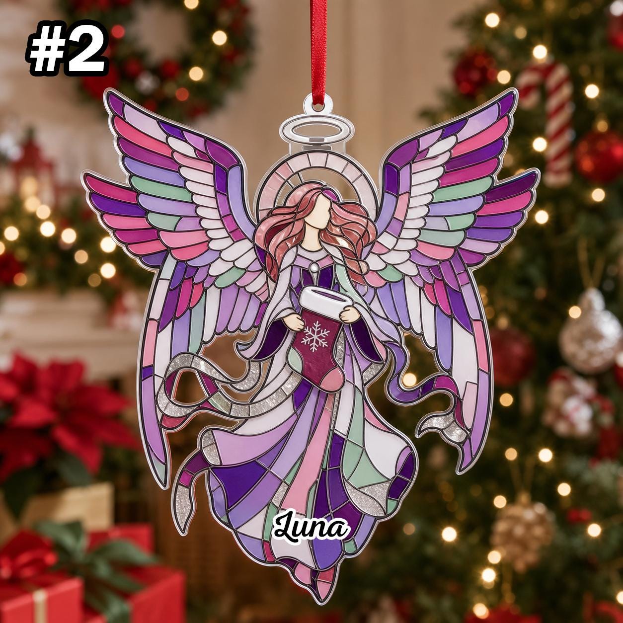 Custom Name Heavenly Angel Wings Ornament – Christmas Tree Car Hanging Decor - Image 4