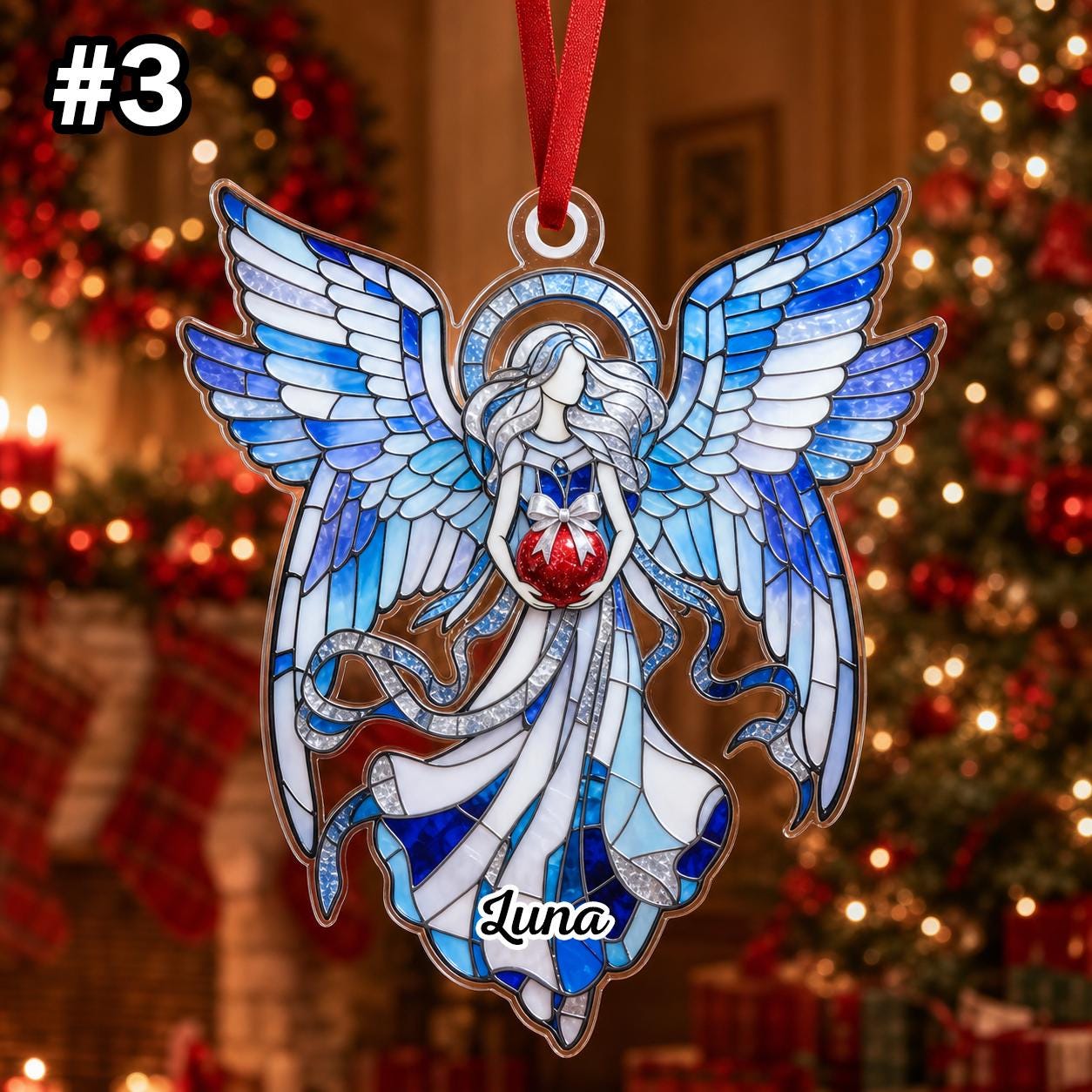 Custom Name Heavenly Angel Wings Ornament – Christmas Tree Car Hanging Decor - Image 5