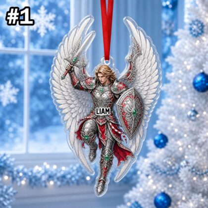 Custom Name Archangel Warrior Wings Ornament – Christmas Tree Car Hanging Decor - Image 3