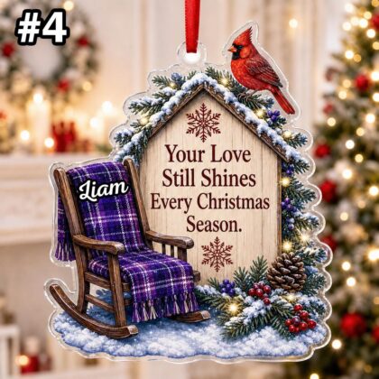 Custom Name Red Cardinal Chair Memorial Ornament – Xmas Tree Car Hanging Decor - Image 6