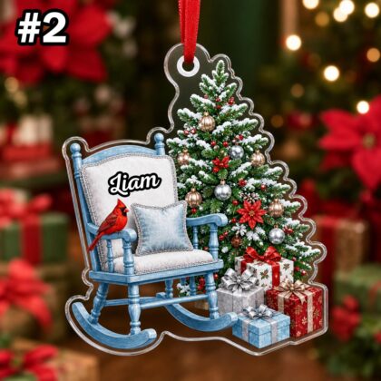 Custom Name Red Cardinal Chair Ornament – Christmas Tree Car Hanging Decor - Image 4