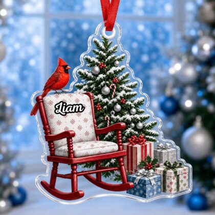 Custom Name Red Cardinal Chair Ornament – Christmas Tree Car Hanging Decor