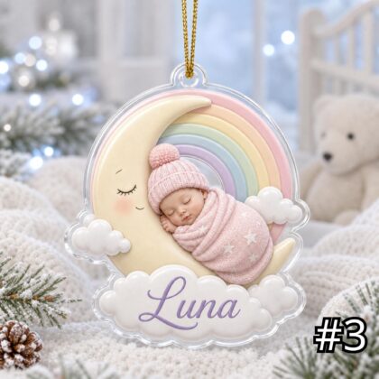 Personalized Sleeping Baby Moon Acrylic Ornament – Custom Name First Christmas Gift - Image 3